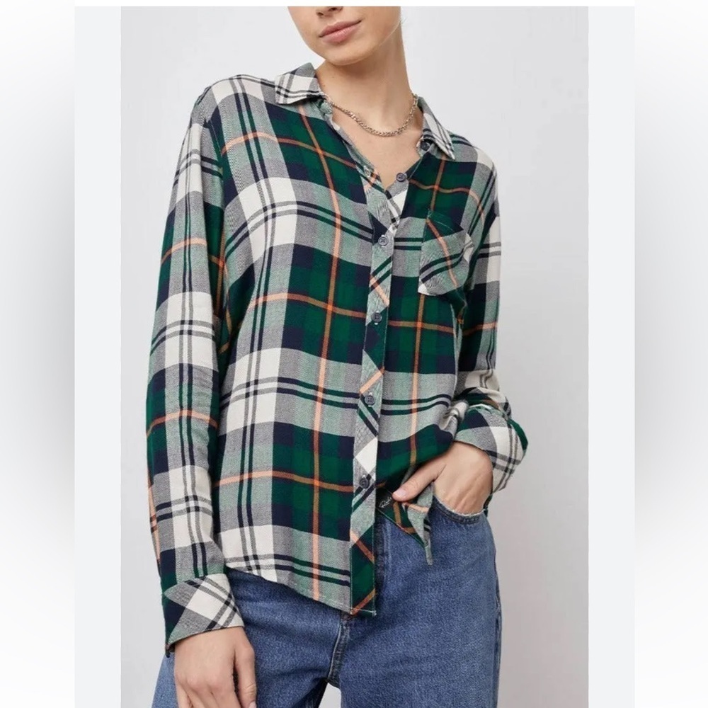 Rails Green And White Plaid Button Down Shirt - image 4